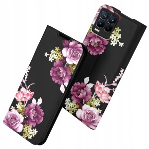 ETUI Z KLAPKĄ DO REALME 8 / 8 PRO PORTFEL MAGNET STYLOWE KWIATY + SZKŁO