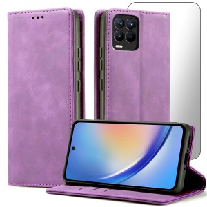 ETUI Z KLAPKĄ DO REALME 8 / 8 PRO ECOSKÓRA PORTFEL MAGNETYCNE CASE + SZKŁO