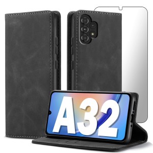 TUI Z KLAPKĄ DO SAMSUNG A32 4G ECOSKÓRA PORTFEL MAGNETYCNE Ochrona + SZKŁO