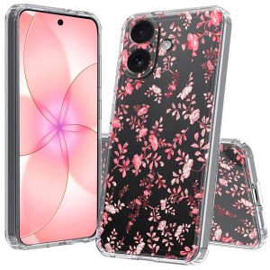 ETUI DO IPHONE 16 Przezroczyste CZARNE KWIATY SILIKONOWE CASE + SZKŁO