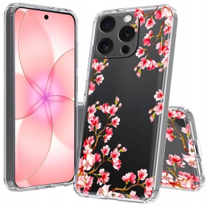 ETUI DO IPHONE 16 PRO MAX Przezroczyste CZARNE KWIATY SILIKON CASE + SZKŁO