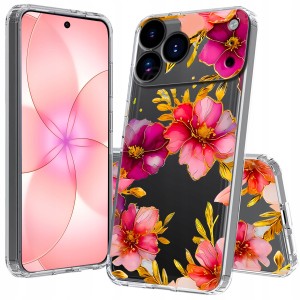ETUI DO IPHONE 17 PRO MAX Przezroczyste CZARNE KWIATY SILIKON CASE + SZKŁO