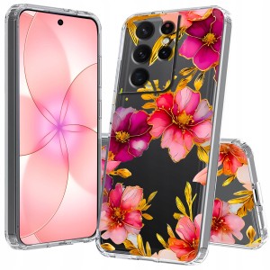SAMSUNG GALAXY S21 ULTRA Przezroczyste CZARNE KWIATY SILIKONOWE PLECKI CASE