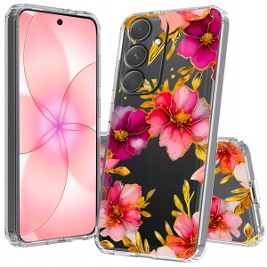ETUI DO SAMSUNG GALAXY S24 FE Przezroczyste CZARNE KWIATY SILIKON + SZKŁO