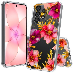 ETUI DO SAMSUNG GALAXY A33 5G Przezroczyste CZARNE KWIATY SILIKON + SZKŁO