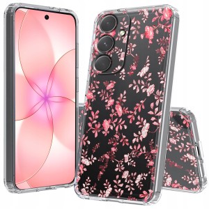 ETUI DO SAMSUNG GALAXY S23 FE Przezroczyste CZARNE KWIATY SILIKON + SZKŁO