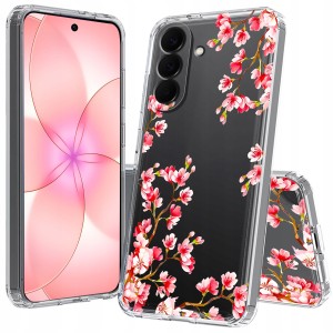 ETUI DO SAMSUNG GALAXY A57 5G Przezroczyste CZARNE KWIATY SILIKON + SZKŁO