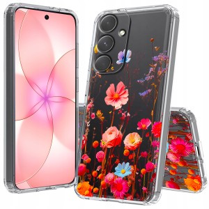 ETUI DO SAMSUNG A15 4G / A15 5G Przezroczyste CZARNE KWIATY SILIKON + SZKŁO
