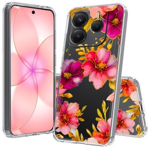 ETUI DO XIAOMI REDMI NOTE 14 / 14 4G Przezroczyste KWIATY SILIKON + SZKŁO