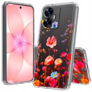 ETUI DO REALME C55 Przezroczyste KWIATY CZARNE SILIKONOWE CASE + SZKŁO