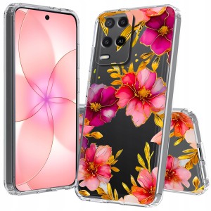 ETUI DO OPPO A54 4G Przezroczyste KWIATY CZARNE SILIKONOWE CASE + SZKŁO