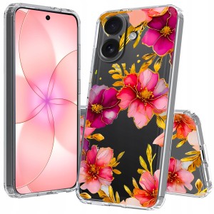 ETUI DO IPHONE 17 Przezroczyste CZARNE KWIATY SILIKONOWE CASE + SZKŁO