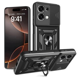 Etui do Oppo A6 Pro Pancerne OCHRONA APARATU Slide Ring Case + SZKŁO
