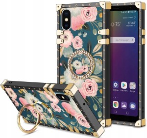 ETUI DO IPHONE X MOCNE KWIATY RING CASE + SZKŁO